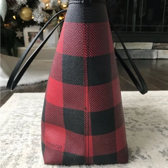 Coach City Tote Bag With Buffalo Plaid Print, 7271 - Picture 6 of 15